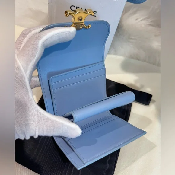 SOLD‼️Celine Triomphe Calf Leather Trifold Wallet In Arctic Blue - Picture 10 of 17